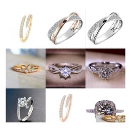 Wedding Rings Classic Wedding Rings For Women Fashion Two Tone X Shape Cross Dazzling Cz Ring Female Engagement Jewelry 9 D3 Drop Del Dhd1U