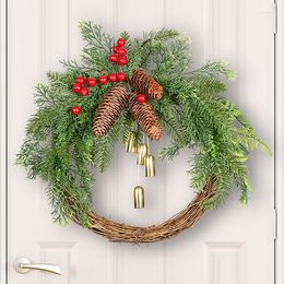 Decorative Flowers Christmas Wreath For Front Door Artificial Pine Spruce Hanging Gnome Xmas Window Wall Decorations