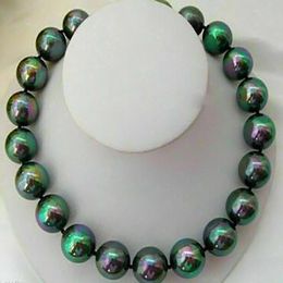 Long 18" 14mm Rainbow Black Round South Sea Shell Pearl Necklace