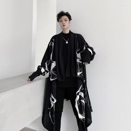 Men's Trench Coats Men'S Windbreaker In Autumn Japanese Style Retro Front Long Back Short Geometric Pattern Stage Wear Middle Coat