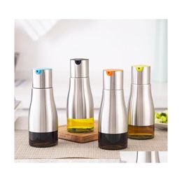 Salad Tools Salad Tools Mtifunctional Olive Oil Bottle Soy Sauce Vinegar Seasoning Storage Tank Glass Bottom 304 Stainless Steel Kit Dhrvf