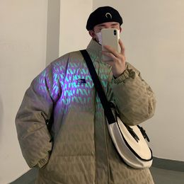 Mens Down Parkas Fluorescence Plaid Pattern Puffer Jacket for Men Winter Fashion Trend Warm Clothing Teen Plus Size Bubble Coat Casual Streetwear 221207