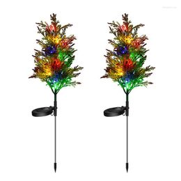 Decorative Flowers Solar Garden Christmas Tree Stake Lights Outdoor 2 Pack Holiday Party Lighting Waterproof For Home Lawn Yard Patio
