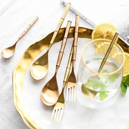 Flatware Sets Western Luxury Bamboo Design MaFlatware Set 18/10 Stainless Steel Steak Knife Fork Kitchen Accessories Cutlery Dinnerware