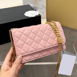 CC Bags Luxury Brand Wallets Womens Lambskin Woc Wallet Bags With Gold Crush Bead Metal Chain Crossbody Shoulder Purse Pochette Card Holder