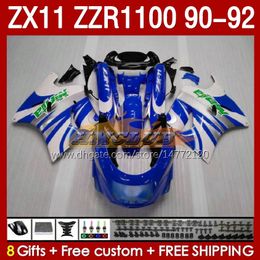 OEM Fairings For KAWASAKI NINJA ZZR1100 ZX 11 R 11R 1990-1992 Body 164No.66 ZX-11 R ZZR 1100 CC ZX-11R ZZR-1100 ZX11R 90 91 92 ZX11 R 1990 1991 1992 Fairing Kit blue glossy