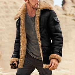 Mens Jackets Lapel Vintage Thicken FauxFur Jackets Style Leather Sleeve Men Jacket Winter Plus Size Padded Collar Sheepskin Mom Sweatshirt 221205