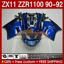 Full Fairings For KAWASAKI NINJA ZX 11 R 11R ZX11 R ZZR1100 ZX11R 90 91 92 Body 164No.114 ZZR 1100 CC ZX-11R ZZR-1100 1990 1991 1992 ZX-11 R 90-92 ABS Fairing Kit blue flames