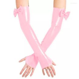 Party Supplies Plus Size Sexy Fingerless Gloves PVC Wetlook Club Dancing Bowknot Long Hand Mittens Vintage Women Arm Length