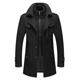 Männer Wolle Mischungen Jacke Mäntel Herbst Winter Einfarbig Kälte Beständig en Mantel Doppel Kragen Casual Trenchcoat Männlich 221206