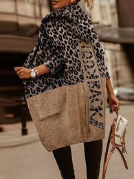 Women's Knits Tees Women Autumn Casual Loose Cardigan Hooded Sweater Ins Leopard Partchwork Pocket Coat Knitted Female Sweaters XXL 221206