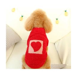 Dog Apparel Heart Pattern Red Dog Sweater Apparel For Small Dogs Chihuahua Yorkie Warm Clothes Pet Cat Plover Sweaters Winter Christ Dhsyl