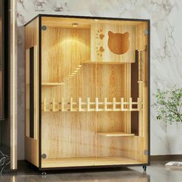 Cat Carriers Household Solid Wood Cages Villa Large Space Waterproof Oversized Luxury Cage House Indoor Nest Cabinet