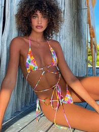 Bras Sets COOBBU Sexy Halter Bikini Triangle Swimsuit Women Swimwear Floral Print Biquini Micro Bikini Set Beachwear String Bathing Suit T221206