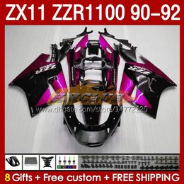 Full Fairings For KAWASAKI NINJA ZX 11 R 11R ZX11 R ZZR1100 ZX11R 90 91 92 Body 164No.120 ZZR 1100 CC ZX-11R ZZR-1100 1990 1991 1992 ZX-11 R 90-92 ABS Fairing Kit rose glossy