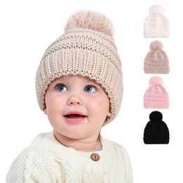 2022 Brand New Newborn Baby Kids Girls Boys Winter Warm Knit Hat Furry Balls Pompom Solid Warm Cute Lovely Beanie Cap Gifts