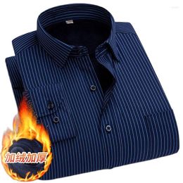 Men's Dress Shirts Men's Fashion Casual Long-sleeved Striped Thickened Plus Cashmere Autumn And Winter Warm Business