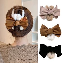 Faux Fur Bowknot Cloth Fabric Clip Hair Accessories Fluffy Big Barrettes Large Bow Plush Hair Claw DIY Ponytail Clips