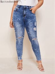 Women s Jeans High Waist Beaded Skinny Women Vintage Denim Pants Sexy Ripped Pencil Casual Trousers Autumn Mom 221206