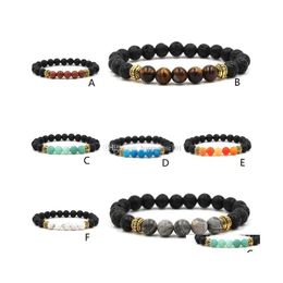 Beaded Vintage Gold Weathered Agate Lots Black Lava Stone Beads Diy Aromatherapy Essential Oil Diffuser Bracelet Stretch Yoga Jewelr Dhclo