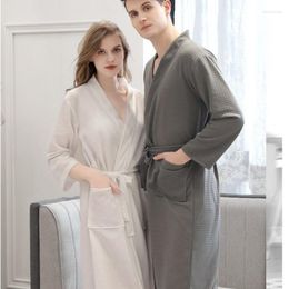 Men's Sleepwear Waffle Long Robes For Women Men Soft Lightweight Summer 3/4 Sleeves Bathrobes