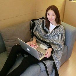 Scarves Shawls Autumn Winter Black and White Stripe Long Tassel Cloak Hooded Shawl Women's