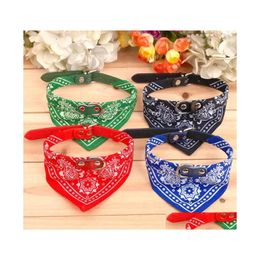 Dog Collars Leashes Dog Collars Adjustable Cat Bandana Collar Pu Pet Neck Print Triangle Scarf Inventory Wholesale Drop Delivery H Dh2N5