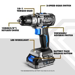 V MAX Brushless Cordless Drill Combo Kit Electric Screwdriver Wrench Impact By DEKO