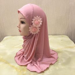 Hats Children Hijab Cap With Flowers Decoration Plain Muslim Girls Pull On Jersey Scarf Ethnic Scarves Islamic Headscarf Turban