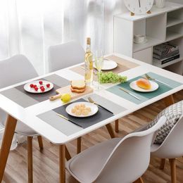 Table Mats 4pcs/Lot PVC Placemats Stripe Solid Colour Rectangle Simple Desktop Household Waterproof Insulation Non-slip For Home Comida