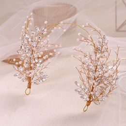 Fashion Crystal Pearl Headband Wedding Hair Accessories Bridal Zircon Tiara Headpiece Princess Queen Crown Jewellery