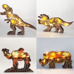 Decora￧￵es de Natal Ornamentos de brilho de madeira Hola de dinossauro Multi-camada de dinossauro Decora￧￣o Rhinoceros Boy Bedroom 221207