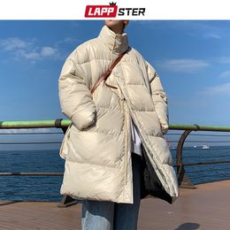 Mens Down Parkas LAPPSTER Men Long Winter Stand Cotton Puffer Jacket Oversized Korean Solid Bubble Coat Man Thick Harajuku Parka Coats 221207