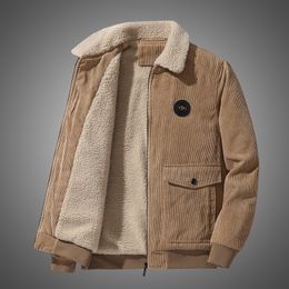 Men's Jackets Winter Casual Corduroy Parka Warm Thickened Fleece Fashion Pocket Windproof Plus Size Coat 221206