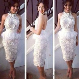 Short Sheath Lace Feather Cocktail Party Dresses Sleeveless Knee Length Prom Gowns For Women 2023 White Special Occasion Wear