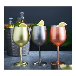 Wine Glasses 500Ml/220Ml Stainless Steel High Foot Champagne Cocktail Glass Creative Metal Bar Restaurant Inventory Wholesale Drop D Dhass