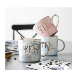 Mugs Ceramics Cups Man Woman Simple Style Grey Marbling Mug Home Furnishing Lovers Water Coffee Cup Creative 14 8Fx L1 Drop Delivery Dhwyv