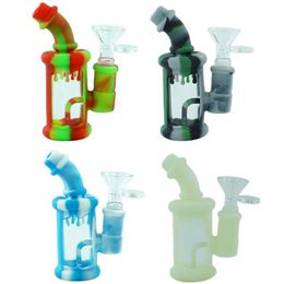 Colourful Silicone Mini Teapot Style Glass Philtre Pipes Kit Dry Herb Tobacco Handle Bowl Waterpipe Hookah Shisha Smoking Cigarette Bong Holder Handpipes DHL