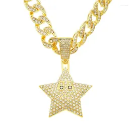 Pendant Necklaces Hip Hop Bling Iced Out Full Rhinestones Cuban Link Chain Gold Silver Colour Star Necklace For Men Women Rapper Jewellery Gift