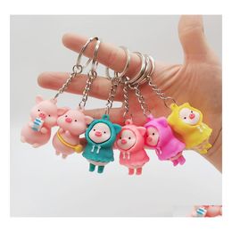 Party Favour Party Favour Cartoon Raincoat Pig Doll Key Chain Pendant Milk Pigs Keychain Ladies Lage Car Ornaments Gifts Keys Accessor Dhox8
