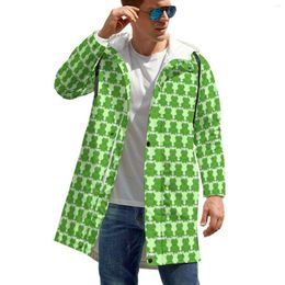 Men's Trench Coats Cute Green Frog Autumn Casual Jackets Animal Print Aesthetic Windproof Man Printed Outdoor Windbreakers Birthday Gift