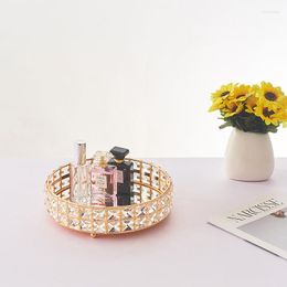 Storage Boxes Metal Crystal Round Mirror Box Jewellery Tray Fruit Dish Desk Organise Nail Polish Organiser Plates Makeup Holders