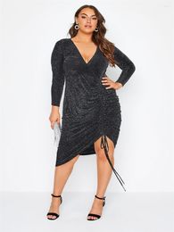 Plus Size Dresses Elegant Spring Autumn Long Sleeve Party Dress Women V-neck Sexy Bodyon Female Midi Large 5XL 6XL