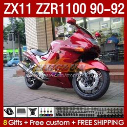 Fairings Kit For KAWASAKI NINJA ZX 11 R 11R ZX-11 R ZZR1100 ZZR 1100 CC Body 164No.30 ZX11 R 90-92 ZX-11R ZZR-1100 ZX11R 90 91 92 1990 1991 1992 ABS Full Fairing glossy red