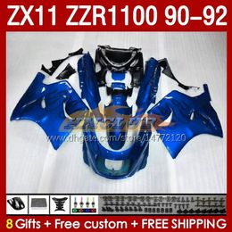 OEM Fairings For KAWASAKI NINJA ZZR1100 ZX 11 R 11R 1990-1992 Body 164No.62 ZX-11 R ZZR 1100 CC ZX-11R ZZR-1100 ZX11R 90 91 92 ZX11 R 1990 1991 1992 Fairing Kit blue flames