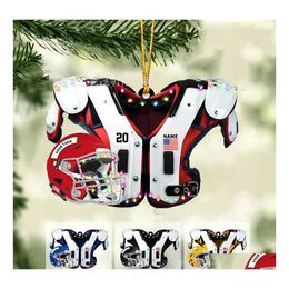 Christmas Decorations 100Pcs Personalized Christmas Tree Decoration Diy American Football Shoder Pad And Helmet Car Rear View Mirror Dhfrq