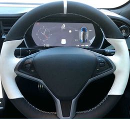 Customised Car Steering Wheel Cover Non-slip Suede Leather Braid For Tesla Model S 2009-2020 Tesla Model X 2012-2020