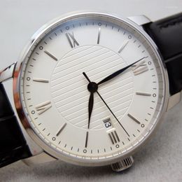 Wristwatches Pailan Automatic Watch Men Genuine Leather Stainless Steel Minimalist Bauhaus White Dial Seagull St2130