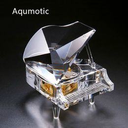 Decorative Objects Figurines Aqumotic Piano Music Box Clear Musical Boxes f Women Boys 3d Good Movement Mechanism Custom Wd P o 221206