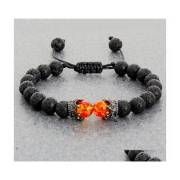 Beaded Black Lava Stone Crown Charm Tiger Eye Beads Bracelet For Men Women Braided Bracelets Handmade Adjustable Jewelry 5646 Q2 Dro Dhgba